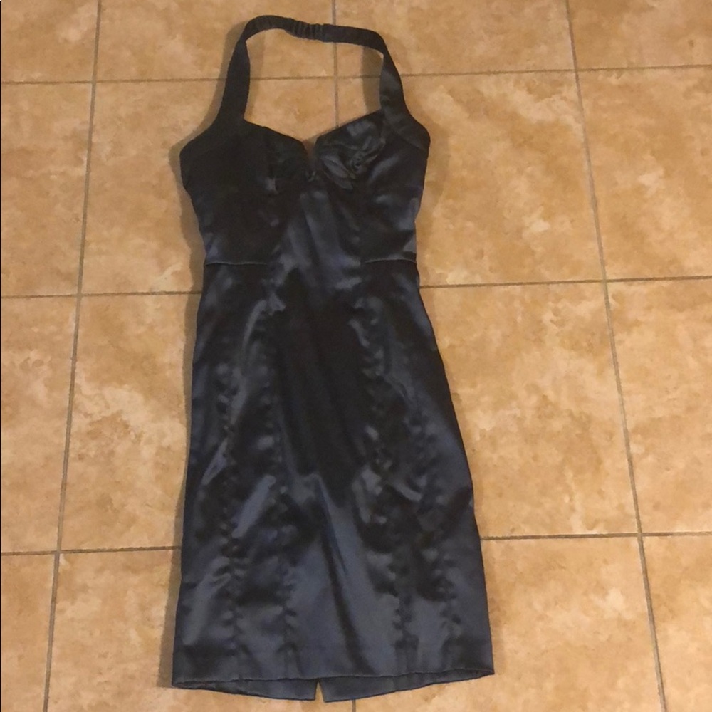 Bebe XS Metallic Blue Halter Dress